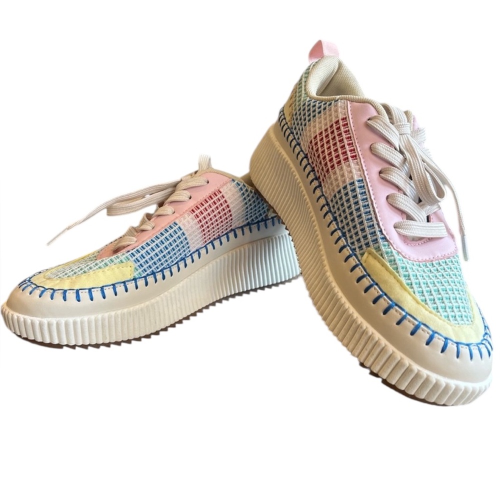 La Shella Colorful Pastel Patchwork Platform Sneakers Like New Size 8.5